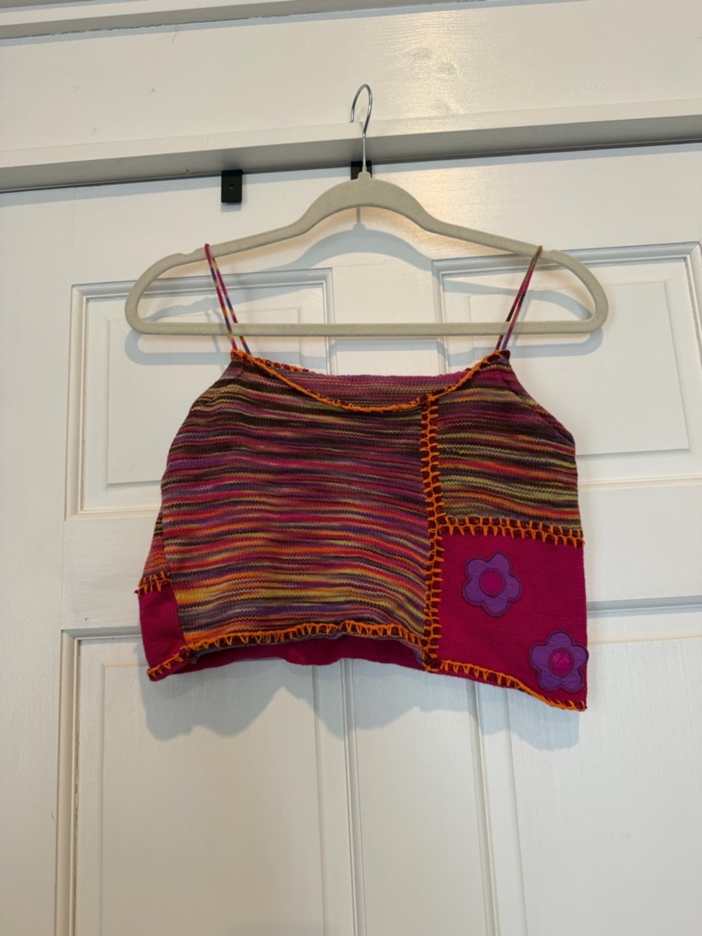 Magenta Floral Patchwork Cropped Tank Top 100% cotton Natural Fiber